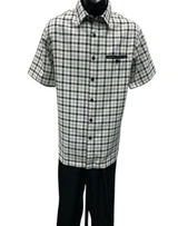  Dreams Mens Black/ Off White Plaid Pattern 2 pc.Short Sleeved Walking Suit Chico 283-00 