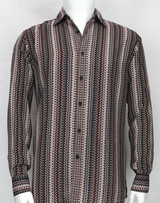  Bassiri Mens Brown L/S Designer Pattern Button Down Shirt 6084 Size 2XL Only 