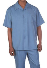  Big Size Men's Walking Suit Blue Short Sleeve Outfit Fortino 2954G 