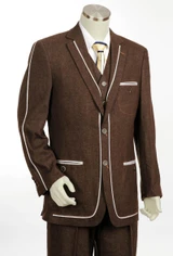  Canto Fancy Trim 3 Piece Denim Suit Brown 8352 