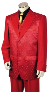  Canto Mens Red Diamond Pattern Entertainer Fashion Suit 8368 