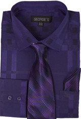  George Men's Purple Shadow Plaid Fancy Shirt Tie Set AH623 