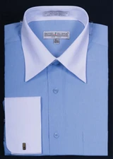  French Cuff Shirt Mens Blue White Contrast Collar DS3006WT 