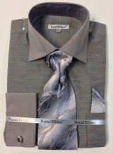  Daniel Ellissa Mens Grey Contrast French Cuffed Shirt Tie Hankie DS2014P2 