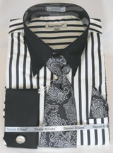  French Cuff Dress Shirt with Tie Combo White Black Stripe DS3813P2 