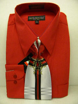  Daniel Ellissa Mens Red Dress Shirt with Ties and Handkerchiefs Combination D1P2 