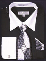  DE Big Size Mens Black White Dress Shirt Tie Set DS3006WTPRT 