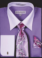  DE Big Size Mens Lavender White Dress Shirt Tie Set DS3006WTPRT 