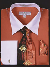  DE Big Size Mens Rust White Dress Shirt Tie Set DS3006WTPRT 
