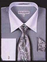  DE Big Size Mens Silver White Dress Shirt Tie Set DS3006WTPRT 