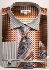  DE Mens Big Size Brown Geo Pattern Dress Shirts DS3786P2 