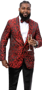  EJ Samuel Red/Black Floral Pattern  Men's Prom Tuxedo Jacket J204 