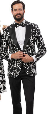 EJ Samuel Men's Fancy Black/White Floral Pattern Tailored Fit Dinner Jacket EJ Samuel J203 
