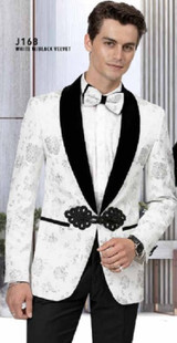  Men's White Fancy Pattern Tuxedo Blazer Jacket EJ Samuel J168 