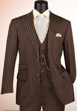  Vinci Mens Brown Stripe 3 Piece Suit V2RS-9 Size 46R Final Sale 