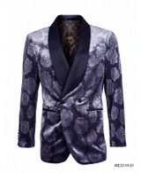 Empire Men's Metallic Blue Floral Entertainer Blazer Velvet Collar ME331-01 