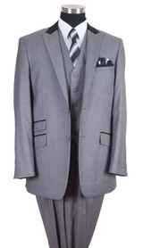  Milano Moda Mens Gray Black Collar Chesterfield 3 Piece Suit 57023 