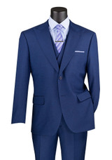 Vinci Mens Tailored Fit Suit Navy Blue Big Lapel DB Vest MV2K-2 