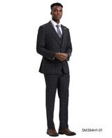  Stacy Adams Mens Black Windowpane Vested 3 Piece Suit SM394H1 