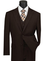  Men's Brown Pinstripe 3pc. Suit Regular Fit V2RS-7 Size 46L Final Sale 
