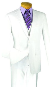  Vinci  Men's White Slim Fit Suit 3 Piece Vest SV2900 