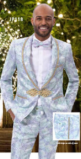  Mens Modern Fit Blue Green Fancy Pattern Tuxedo Prom Suit JP118 