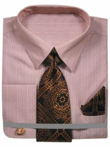  French Cuff Shirt Tie Set Men's Brown Tonal Stripe FRV4152P2 
