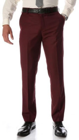  Men's Modern Fit Slacks Burgundy Plain Front Dress Pants OM-TR 