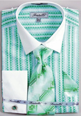  Fratello Mint Jacquard Stripe French Cuff Shirt Tie Set FRV4130P2 