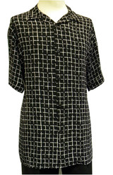  Pronti Men's Black Square Pattern Crepe Short Sleeve Casual Shirt 6176 Size 2XL 