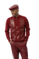 Montique Men's Burgundy Sweater with Vegan Leather Pants SW104