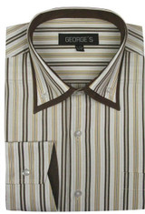  Mens High Collar Club Shirts Tan Stripe  AH609 