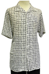  Pronti Men's White Square Pattern Crepe Short Sleeve Casual Shirt 6176 Size XL 