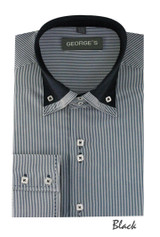  High Collar Shirt Mens Black Fine Stripe 3 Button AH602 