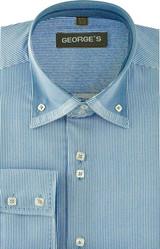  High Collar Shirt Mens Light Blue Fine Stripe 3 Button AH602 
