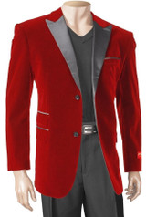  Inserch Mens Red Velvet Blazer Black Collar Lapel 525 Size XL 