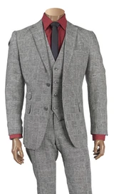  Inserch Mens Gray Plaid Linen 3 Piece Suit 660129B 
