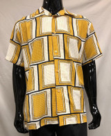  Pronti Mens Gold White Square Pattern Casual Shirt S6376 | Size XL Only 