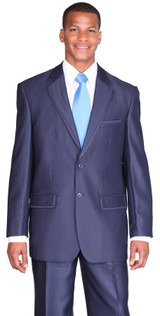  Men's Shiny Sharkskin Suit Blue 2 Button Flat Front 57021 