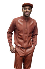  Montique Men's Rust Sweater with Vegan Leather Pants SW104 