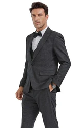  Men's Vintage Style Charcoal Fitted Suit Peak Lapels 3 Piece M349-01 
