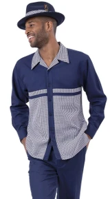  Montique Leisure Walking Suit Mens Blue White Check 2 Piece 2257 