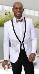  Men's White Metal Applique Fancy Pattern Blazer EJ Samuel J172 