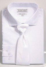  Men's Slim Fit Dress Shirt Tie Set White Shiny Plaid DNS07 