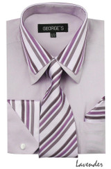  Men's Stylish Lavender Stripe Collar Dress Shirt Tie Combo AH611 