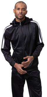  Mens Black Hooded Track Suit Sweatsuit Jogging Set Montique JS28 
