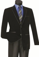  Black Slim Fit Velvet Blazer Mens 2 Button Jacket Vinci BS-02 Size XL 