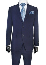  Lucci Men's Navy Blue Basic Suit Regular Fit Job Interview 2PP 