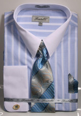  Mens Dress Shirt Tie Set Blue Bold Stripe Fratello FRV4141P2 