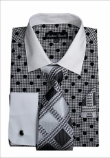 Mens Dress Shirts with Tie Sets Black Dot Pattern Fortini FL632